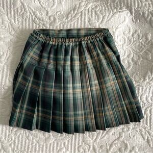 Pleated Plaid Skirt With Attached Shorts Green Beige Skort Size M